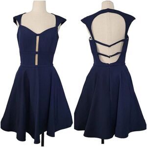 Sherri Hill Blue Fit & Flare Cocktail Dress Sz 10 Open Strappy Back Simple‎ Prom